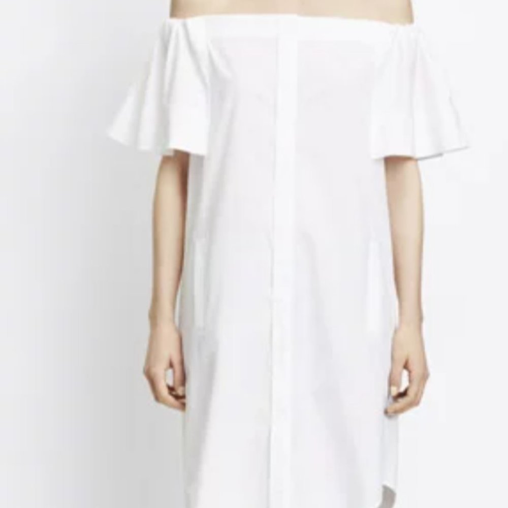 Vince Cotton Poplin Off-Shoulder shirt dress